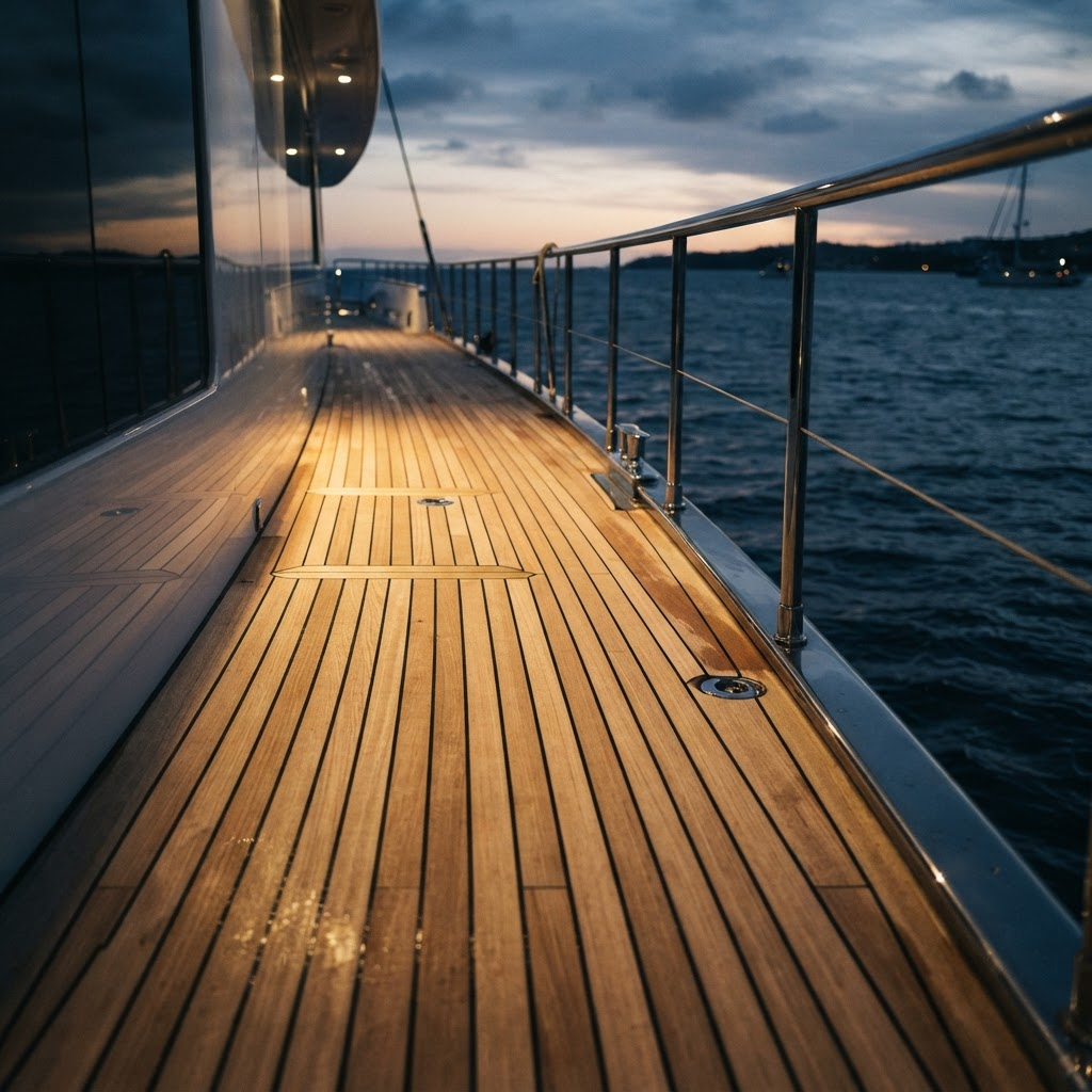 Clean teak deck on a superyacht
